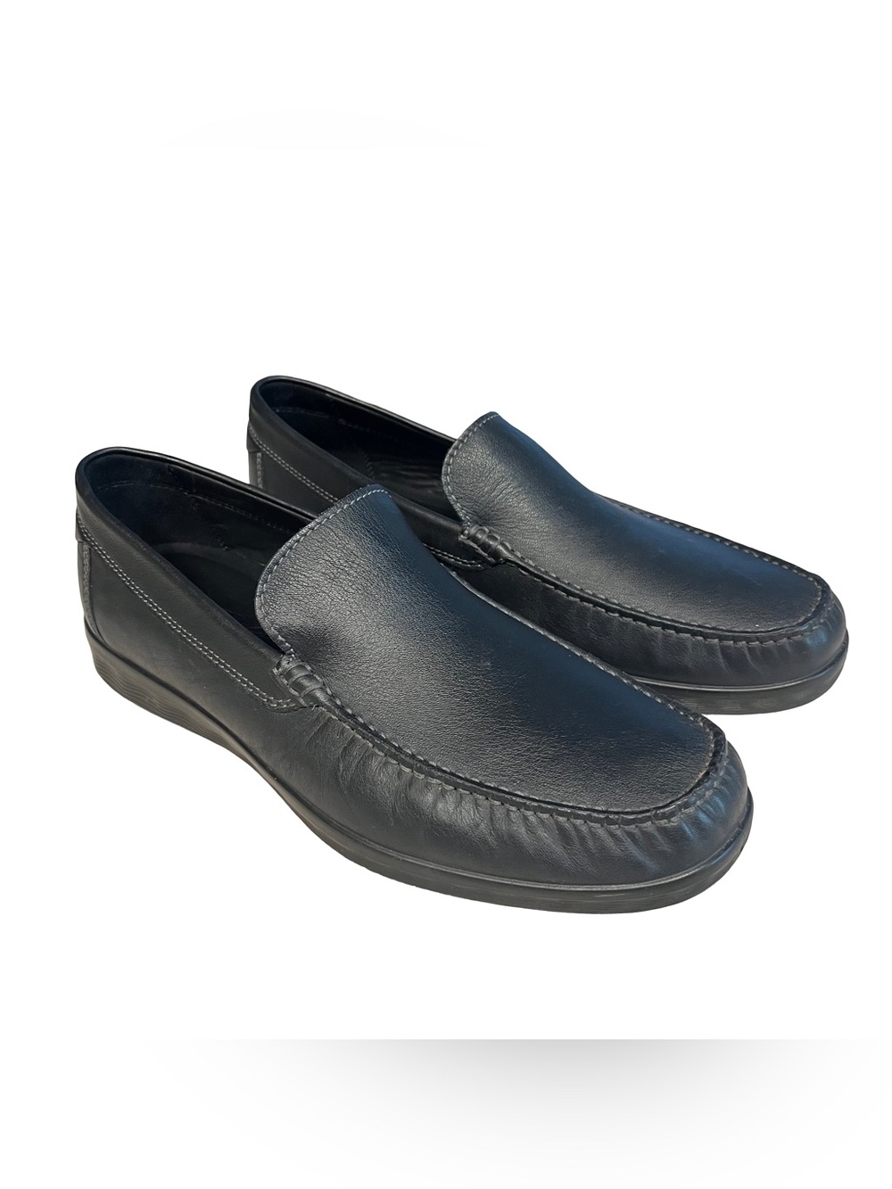 Ecco S Lite Men’s Black Leather Loafers Sz EU 44 US 10.5 Slip On Shoes EUC